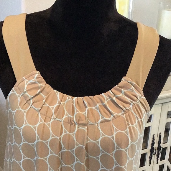 BCBG Maxazria sleeveless stretch material dress, tan/pale gree, size M - Picture 2 of 7